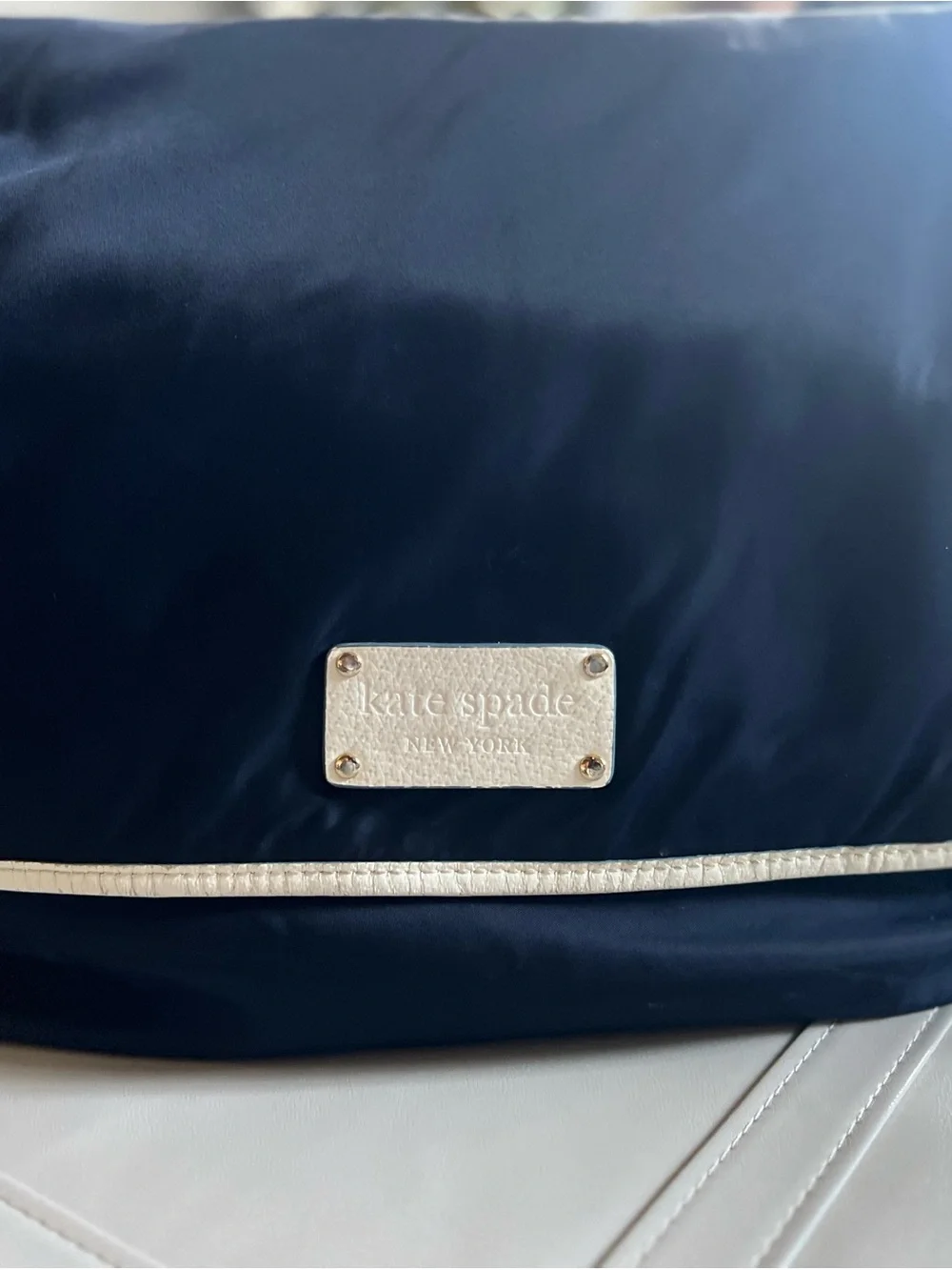 kate spade Navy and White Baby Bag with Logo Plaque